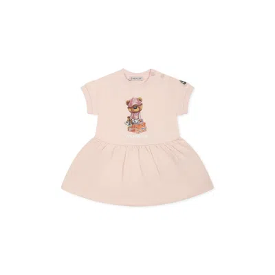 Moncler Pink Dress For Baby Girl With Bear Print