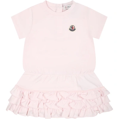 Moncler Pink Dress For Baby Girl With Logo