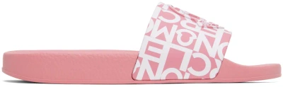 Moncler Pink Embossed Slides In P40 Pink Multi