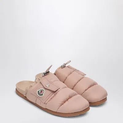 Moncler Pink Fabric Mon Pocket Slippers In Multi