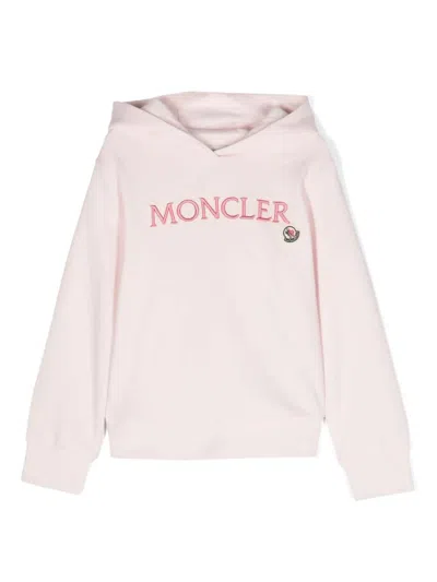 Moncler Kids' Pink Hoodie With Embroidered Lettering Logo