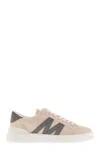 MONCLER PINK LEATHER LOW-CUT SNEAKERS WITH MONOGRAM DETAIL FOR WOMEN