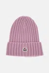 Moncler Pink Logo Beanie Hat In Purple