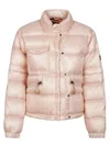 Moncler Quilted High Collar Zippered Pockets Jacket In Pink