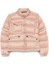 Moncler Quilted High Collar Zippered Pockets Jacket In Peach