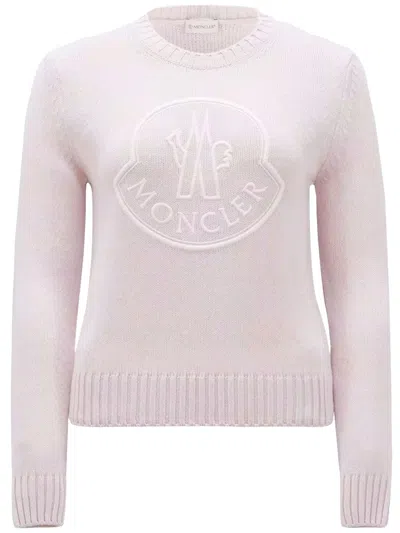 Moncler Pink  Embroidered Logo Sweater For Women