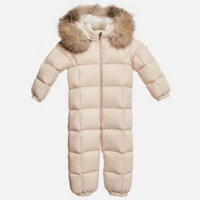 Pre-owned Moncler Pink Nylon Detachable Fur Puffer Onesie 2 Yrs