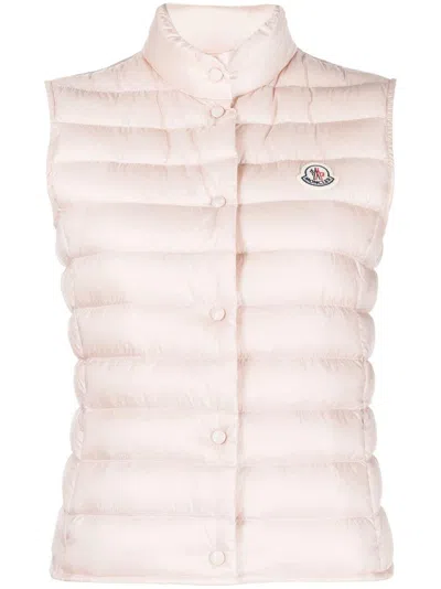 Moncler Black Nylon Down Vest For Women In Pink