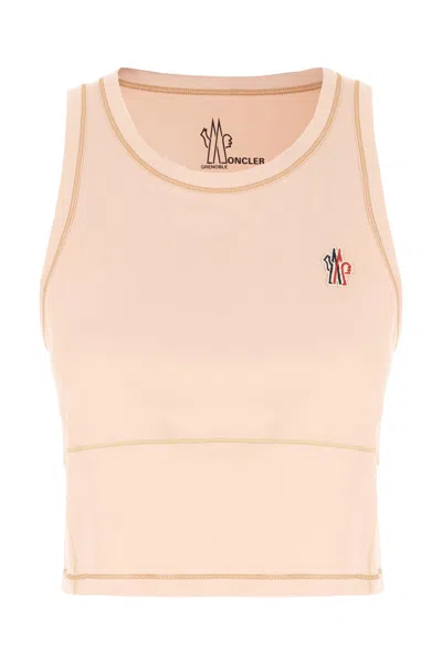 Moncler Sleeveless Crew Neck Contrast Stitching In Pink