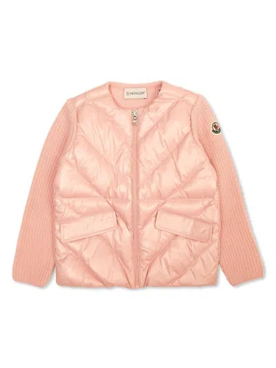 Moncler Kids' Pink Padded Cardigan With Zip