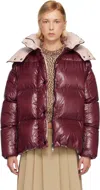 Moncler Pink Parana Hooded Short Down Jacket In Burgundy