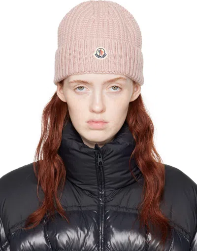 Moncler Pink Patch Beanie In 51a Pink