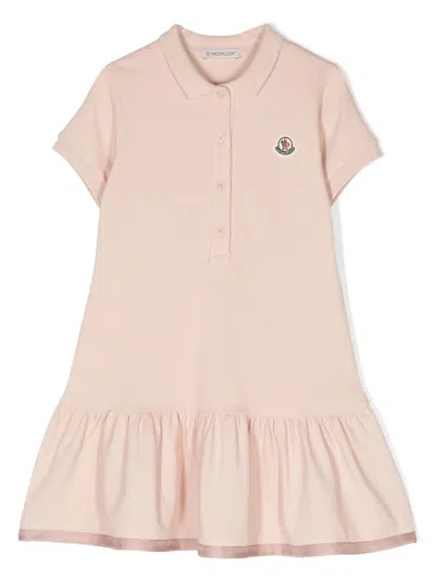 MONCLER PINK POLO STYLE DRESS WITH LOGO PATCH
