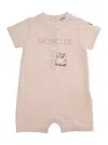 Moncler Pink Romper With Logo Patch On The Sleeve And Front Print In Cotton Baby In Neutral