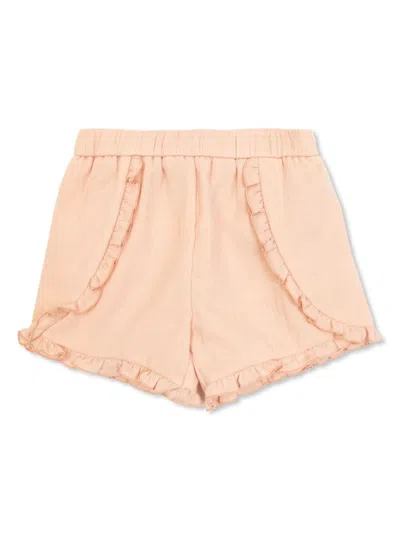 Moncler Kids' Pink Shorts With Applied Logo Patch On The Back In Cotton Baby