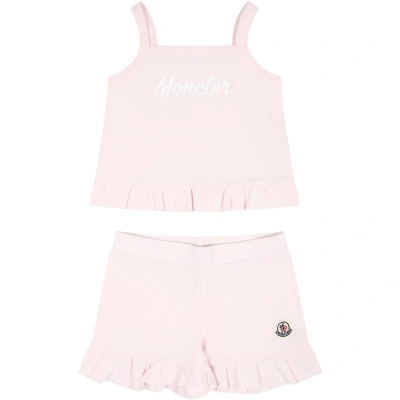 Moncler Pink Sports Suit For Baby Girl With Logo
