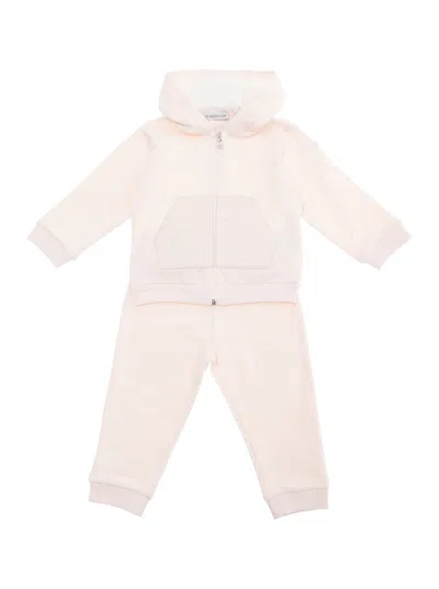 Moncler Kids' Pink Suit With Hood And Lettering Logo Embroidered On The Front In Cotton Baby