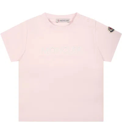 Moncler Kids' Pink T-shirt For Baby Girl With Ruffles And Logo