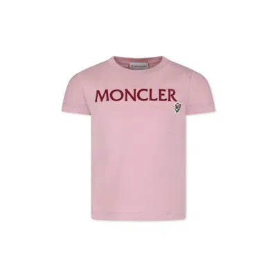 Moncler Kids' Pink T-shirt For Girl With Logo