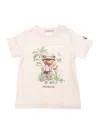 Moncler Pink T-shirt With Maxi Logo Print On The Front And Button Closure On The Sleeve In Cotton Stretch Ba In Pink