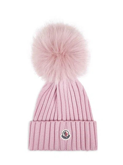 Moncler Pink Wool Pom Pom Beanie