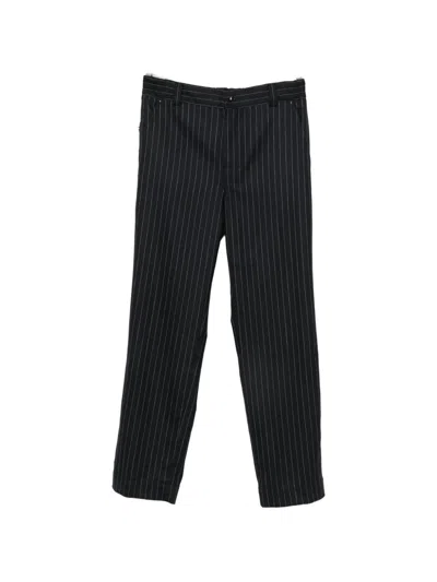 Moncler Embroidered Wool Pinstripe Pants Belt Loops In Black
