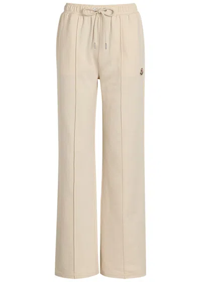 Moncler Pintuck Straight-leg Cotton Sweatpants In Neutral