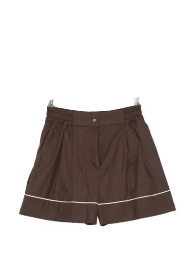 Moncler Piped-detail Logo-patch Shorts In Brown