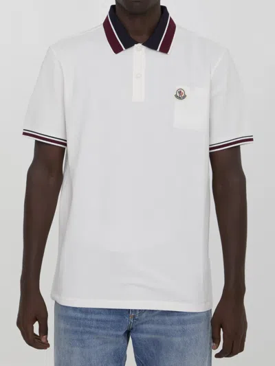 Moncler Logo Cotton Piquet Polo Shirt In White