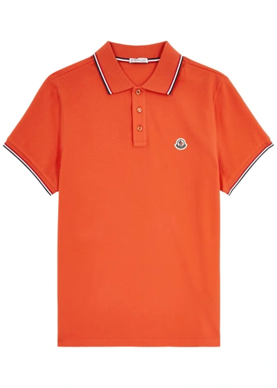 Moncler Piqué Cotton Polo Shirt In Orange