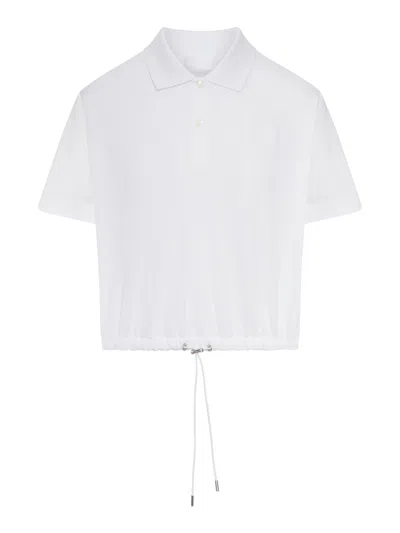 Moncler Pique Polo Shirt With Drawstring At The Bottom In White