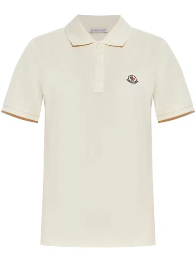 Moncler Logo-patch Piqué Polo Shirt In White