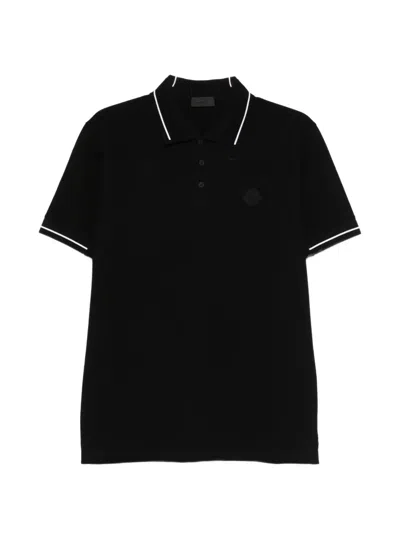 Moncler Striped Trim Cotton Piquet Polo Shirt In Navy