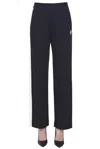 Moncler Piquet Cotton Trousers In Navy Blue