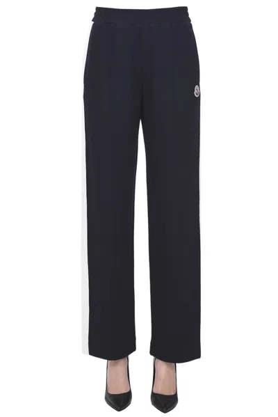 Moncler Piquet Cotton Trousers In Navy Blue