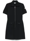 Moncler Cotton Blend Polo Dress With Front Zip And Signature Compass Motif In Blue