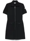 Moncler Cotton Blend Polo Dress With Front Zip And Signature Compass Motif In Navy