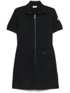 Moncler Cotton Blend Polo Dress With Front Zip And Signature Compass Motif In Navy