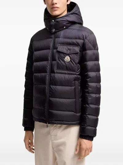 MONCLER Verith blue down jacket with hood and multi-function pockets MONCLER