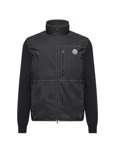 Moncler Piumino Cardigan Archivio Blu Con Tasche E Logo  In Black