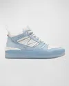 Moncler Pivot Mid Leather And Ripstop-trimmed Suede Sneakers In Dark Blue