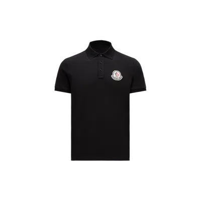 Moncler Pixel Logo Cotton Piquet Polo Shirt Black