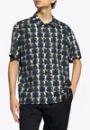 Moncler Men's Printed Monogram Poplin Shirt In Blue