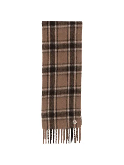 Moncler Plaid Fringed Scarf In Multi