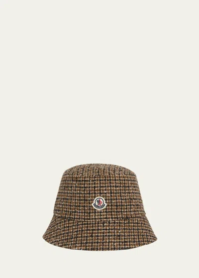Moncler Plaid Logo Patch Bucket Hat In Miscellaneous