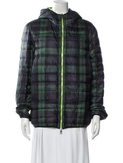 Pre-owned Moncler Plaid Print Down Jacket In Green