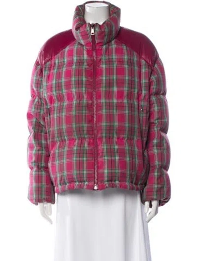 Pre-owned Moncler Plaid Print Down Jacket In Pink
