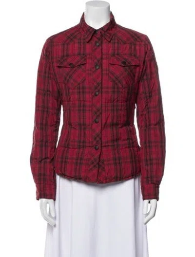 Pre-owned Moncler Plaid Print Down Jacket In Red