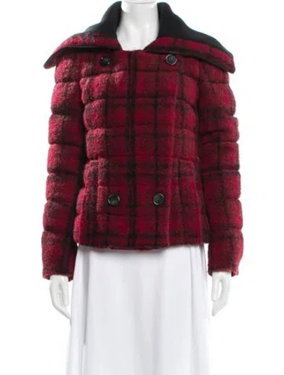 Pre-owned Moncler Plaid Print Down Jacket In Red