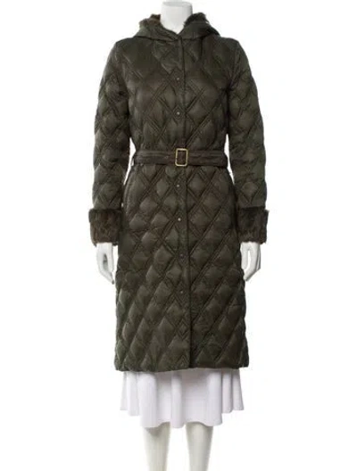 Pre-owned Moncler Plaid Print Fur Coat In Green